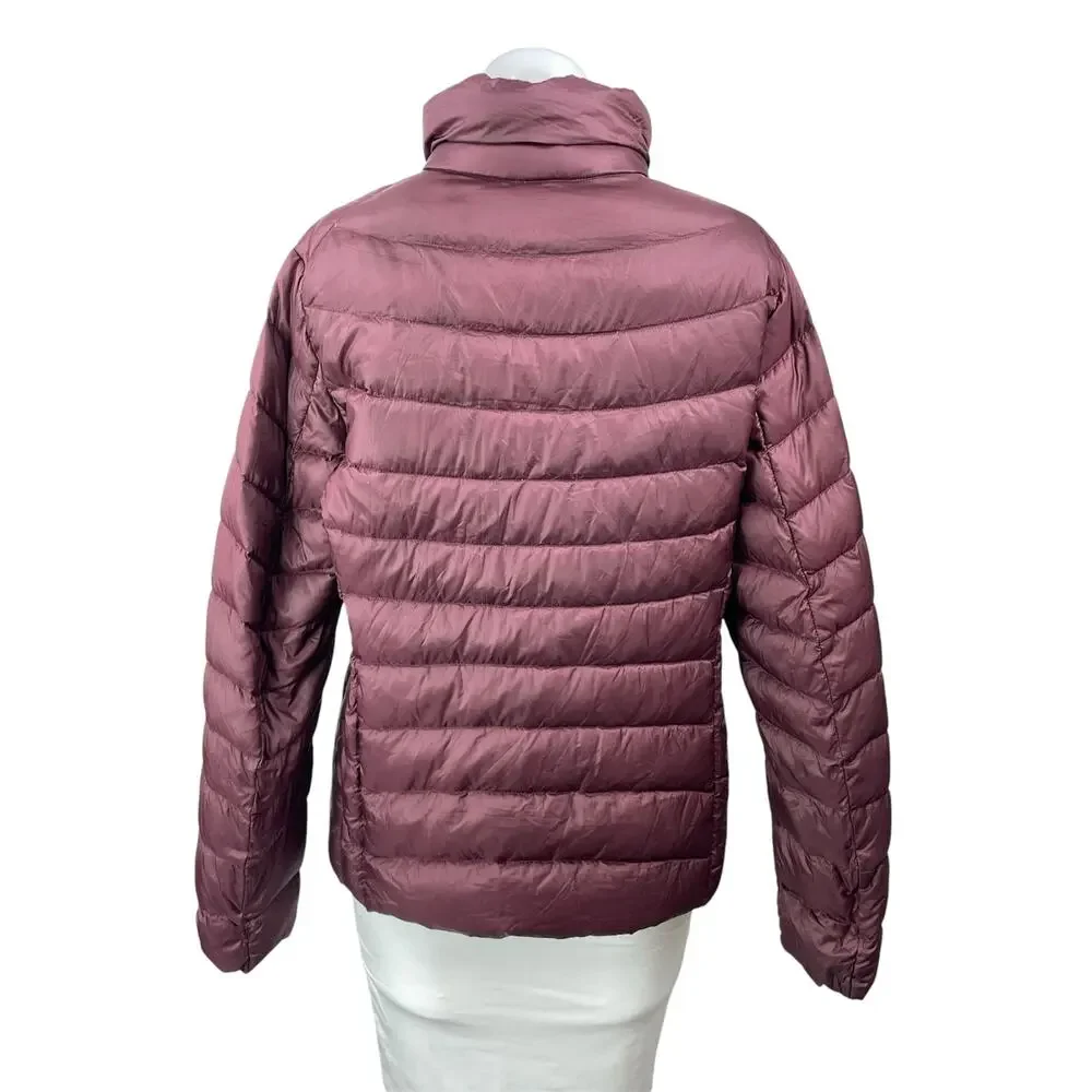 Uniqlo Burgundy Long Sleeves Quilted Ultra Light Down Puffer Coat Jacket Size L